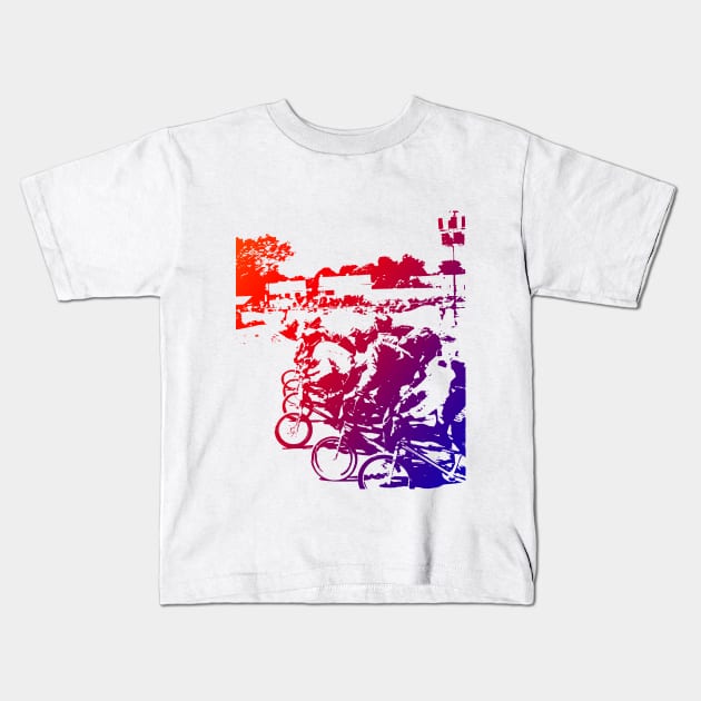 bmx racing Kids T-Shirt by rickylabellevie